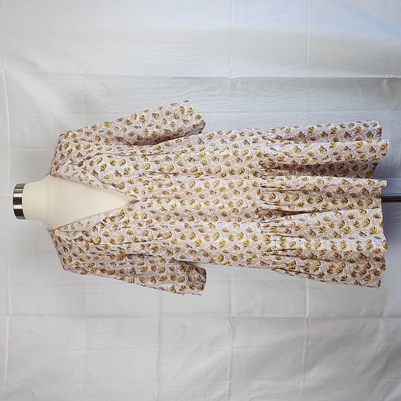 Shade Amour 100% Cotton Tiered Floral Print Tie Front Short Sleeve Mini Dress L - Picture 9 of 12